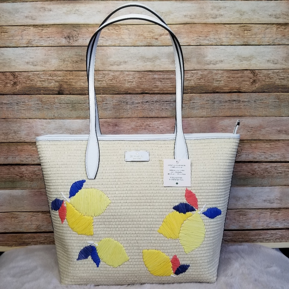 Kate Spade Ash Straw Lemon Zest Tote.